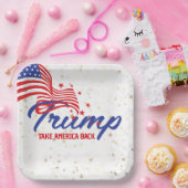 テイクアメリカバックトランプ文字 ペーパープレート (パーティー)