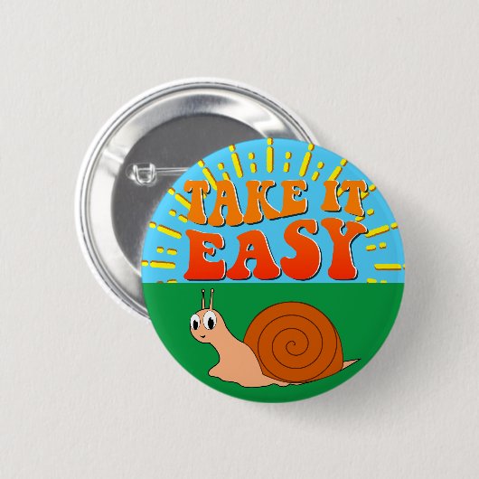 テイクイット簡単かわいい漫画カタツムリ日が差すこと 缶バッジ (正面&裏面)