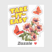 テイクイット簡単オレンジバタフライフラワーステッカー シール (シート)