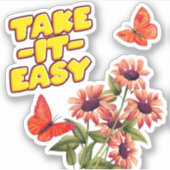 テイクイット簡単オレンジバタフライフラワーステッカー シール (正面)