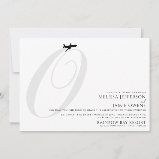 テイクオフの準備完了Oイニシャル結婚式招待状 招待状 (正面)