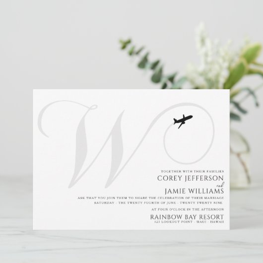 テイクオフの準備完了Wイニシャル結婚式招待状 招待状 (スタンド正面)