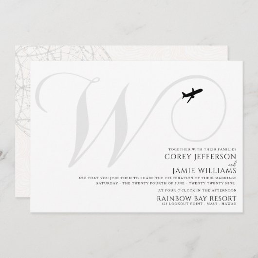 テイクオフの準備完了Wイニシャル結婚式招待状 招待状 (正面/裏面)