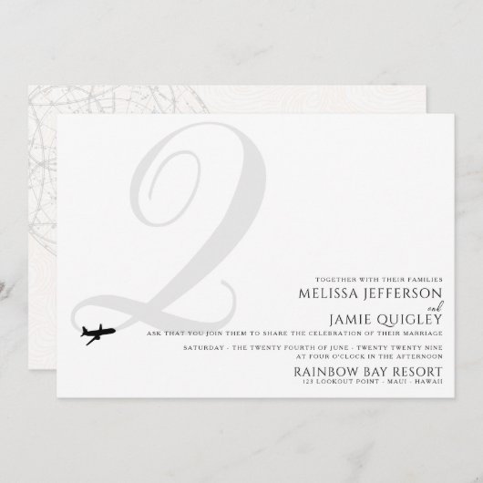 テイクオフ準備完了Qイニシャル結婚式招待状 招待状 (正面/裏面)