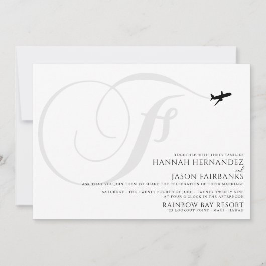 テイクオフ準備Fイニシャル結婚式招待状 招待状 (正面)