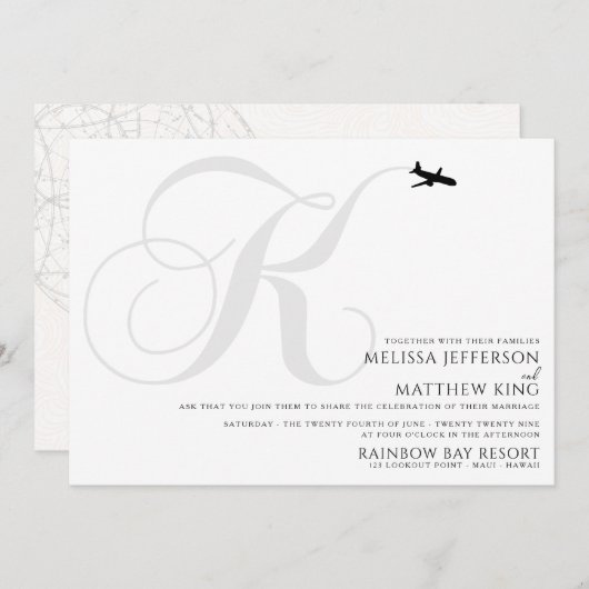 テイクオフKイニシャル結婚式招待状 招待状 (正面/裏面)