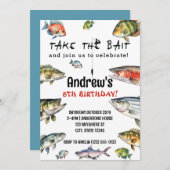 テイクザベイトウォーター色魚釣り誕生日 招待状 (正面/裏面)