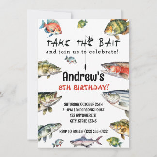 テイクザベイトウォーター色魚釣り誕生日 招待状