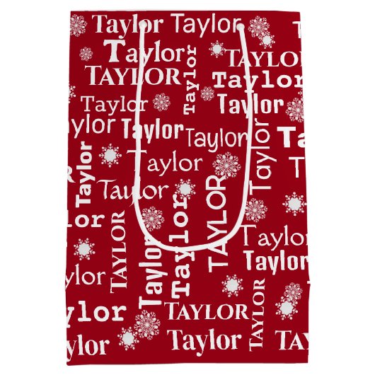 テイラー名前をカスタムすると雪片 ミディアムペーパーバッグ (裏面)