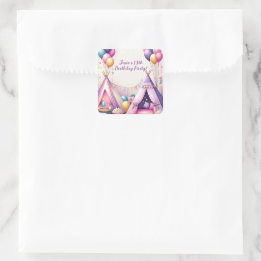 テエカラフルペ魅力的誕生日スリーポバーパーティー スクエアシール (バッグ)