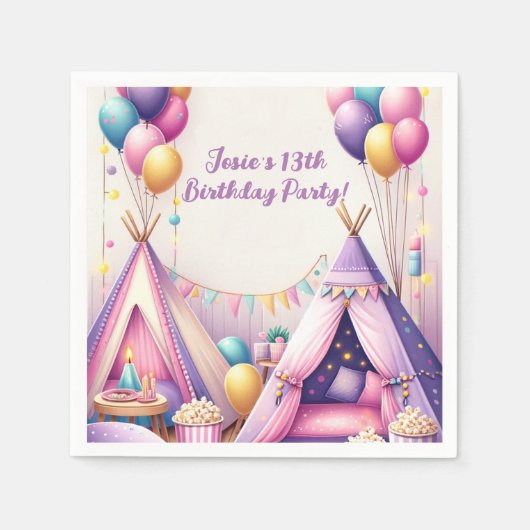 テエカラフルペ魅力的誕生日スリーポバーパーティー スタンダードカクテルナプキン (正面)