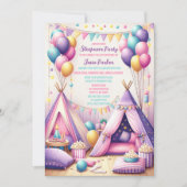 テエカラフルペ魅力的誕生日スリーポバーパーティー 招待状 (正面)