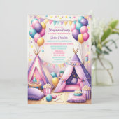 テエカラフルペ魅力的誕生日スリーポバーパーティー 招待状 (スタンド正面)