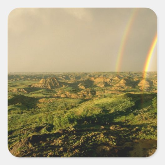 テオドアの峡谷色彩の鮮やかに二重レインボー スクエアシール (正面)