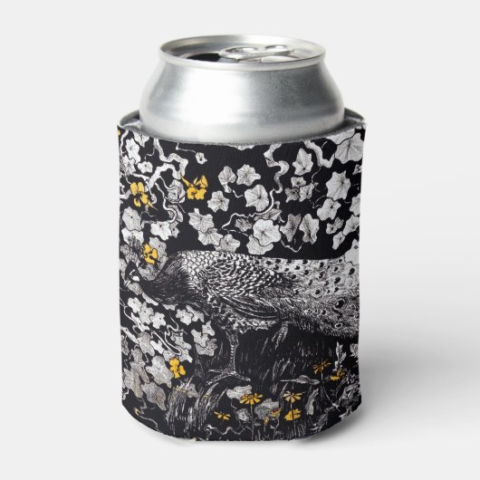 テオヴァンホイテマレトロピーコッククリップアートブラック 缶クーラー (缶正面)
