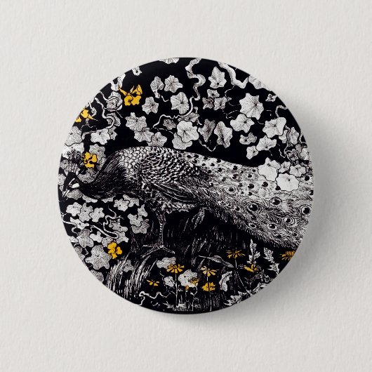 テオヴァンホイテマレトロピーコッククリップアートブラック 缶バッジ (正面)