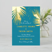 テオールトロピカルパームズサマービーチ結婚式金ゴールド 箔招待状 (立ち正面)
