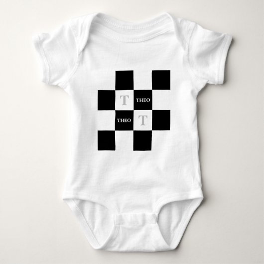 テオ名前をカスタムするTシャツユニセックス赤ちゃんシャワーギフト ベビーボディスーツ (正面)