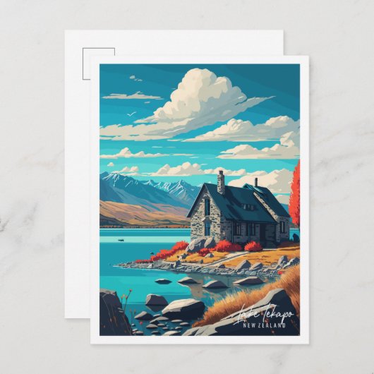 テカポニュージーランドヴィンテージ旅行 ポストカード (正面/裏面)