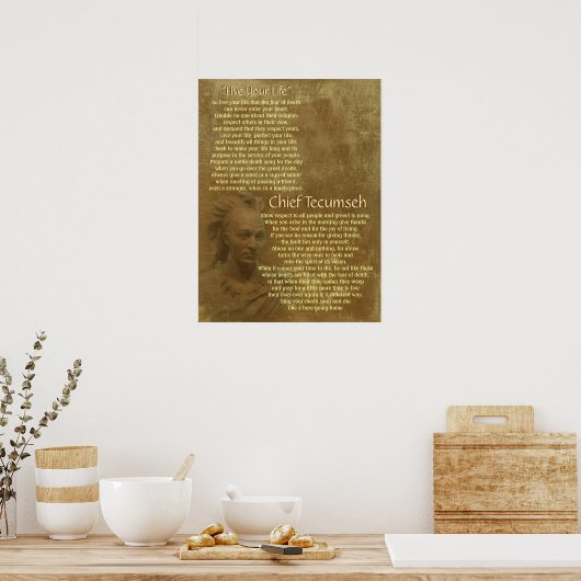 テカンセ主任古い羊皮紙に「あなたの人生を生きる」こと ポスター (キッチン)