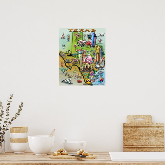 テキサス州おもしろいの地図 ポスター (キッチン)