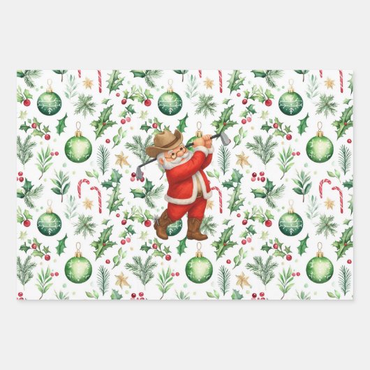 テキサス州でサンタクロースのゴルフとゴルフクリスマス ラッピングペーパーシート (正面)