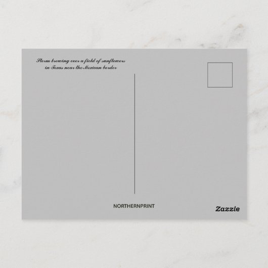 テキサス州のひまわりの畑で嵐が吹き荒れる ポストカード (裏面)