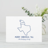 テキサス州のクリスマスフラッグ ブルーラインアート サンタ テキサス州 ホリデーカード (スタンド正面)