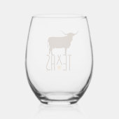 テキサス州のシンボル、ロングホーン、茶色 ステムなしワイングラス (裏面)