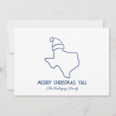 テキサス州のステートフラッグ ブルーラインアート サンタ テキサス州 ホリデーカード (正面)