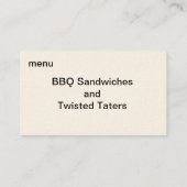 テキサス州のディナーベル 名刺 (裏面)