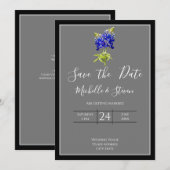 テキサス州のブルーボンネットのダークグレー、春、日付救 招待状 (正面/裏面)