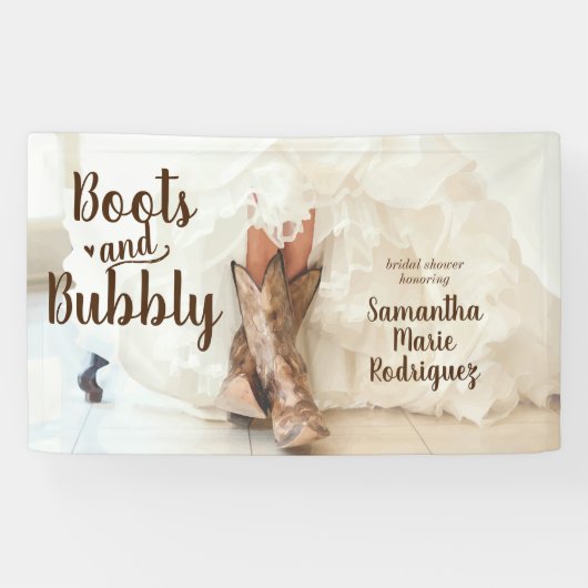 テキサス州のブーツとバブルリーの花嫁 - ブライダルシャワーのブーツ姿の花嫁 横断幕 (横)