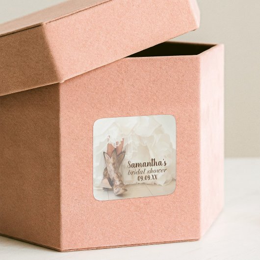 テキサス州のブーツとバブルリーの花嫁 - ブライダルシャワーのブーツ スクエアシール