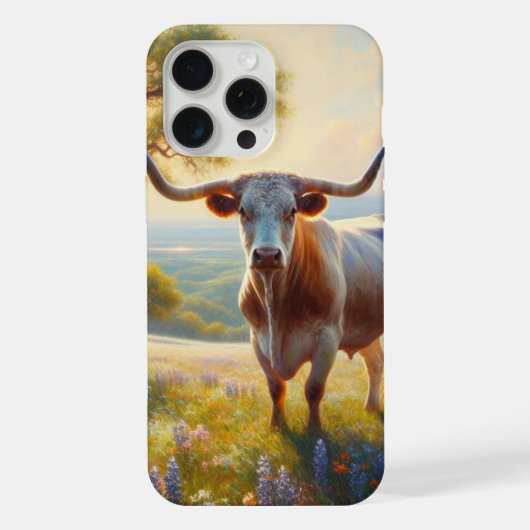 テキサス州のロングホーン牛 春 iPhoneケース (裏面)