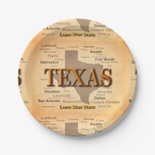 テキサス州のヴィンテージの地図 ペーパープレート (正面)