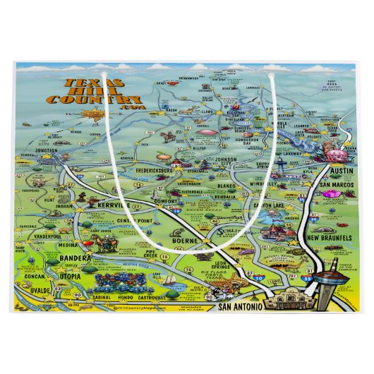 テキサス州の丘の国の漫画の地図 ラージペーパーバッグ (正面)