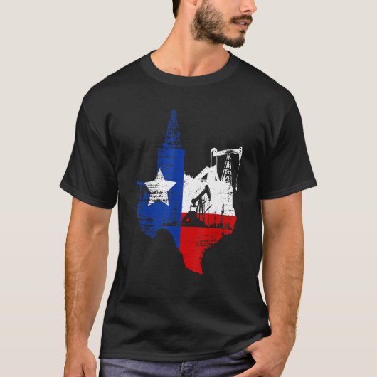 テキサス州の地図と油田労働者ガソリン石油USA Tシャツ (正面)