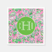 テキサス州の地図ピンクとグリーン名門私立校風のパターモノグラムのン スタンダードカクテルナプキン (正面)