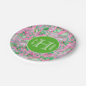 テキサス州の地図ピンクとグリーン名門私立校風のパターモノグラムのン ペーパープレート (アングル)
