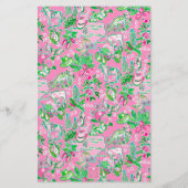 テキサス州の地図ピンクとグリーン名門私立校風のパターモノグラムのン 便箋 (裏面)