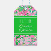 テキサス州の地図ピンクと緑のパタ名門私立校風のーン ギフトタグ (正面)