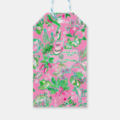 テキサス州の地図ピンクと緑のパタ名門私立校風のーン ギフトタグ (裏面)