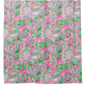 テキサス州の地図ピンクと緑のパタ名門私立校風のーン シャワーカーテン (正面)