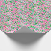 テキサス州の地図ピンクと緑のパタ名門私立校風のーン ラッピングペーパー (角)