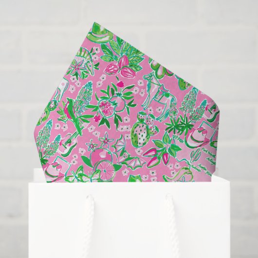 テキサス州の地図ピンクと緑のパタ名門私立校風のーン 薄葉紙 (ギフトバッグ)