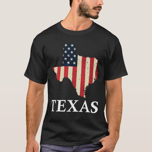 テキサス州の地図州アメリカ国旗7月プライド4日 Tシャツ (正面)