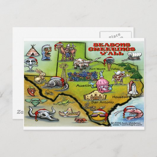 テキサス州の地図 シーズンポストカード (正面/裏面)