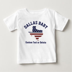 テキサス州の地図 愛国心が強い米国の旗 あなたの都市か文字 ベビーTシャツ