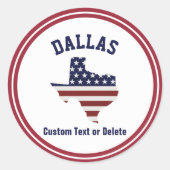 テキサス州の地図 |愛国的な米国国旗 |お住まいの地域または文字 ラウンドシール (正面)